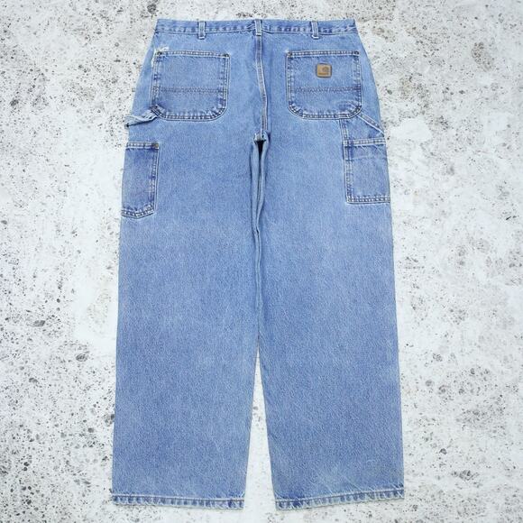 Vintage Carhartt B73 DST Faded Blue Jeans Denim Double Knee Carpenter Pant 36x29 - Picture 2 of 16